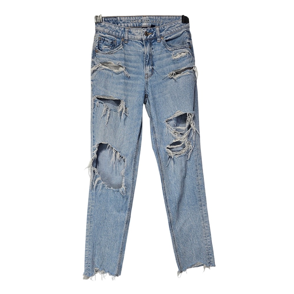 American Eagle Light Wash Distressed Ripped Jeans Sz 0 Strigid Grunge Streetwear